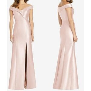 NWT Alfred Sung Size 14 OFF-THE-SHOULDER CUFF TRUMPET GOWN FRONT SLIT BLUSH Pink